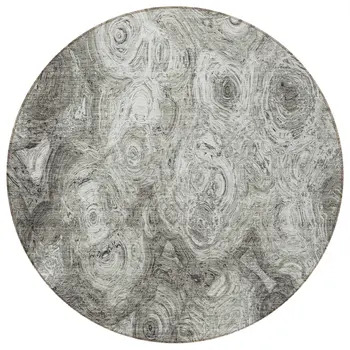 8' Silver Taupe And Ivory Round Abstract Washable Indoor Outdoor Area Rug