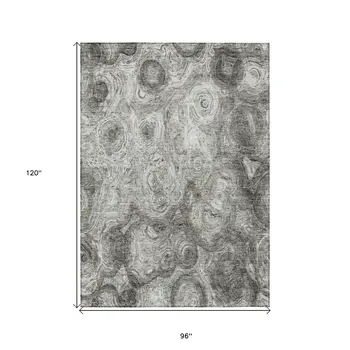 8' X 10' Silver Taupe And Ivory Abstract Washable Indoor Outdoor Area Rug