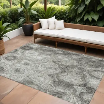 9' X 12' Silver Taupe And Ivory Abstract Washable Indoor Outdoor Area Rug