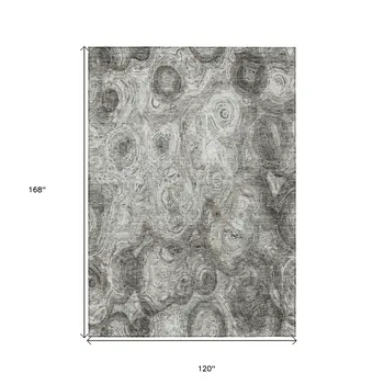 10' X 14' Silver Taupe And Ivory Abstract Washable Indoor Outdoor Area Rug