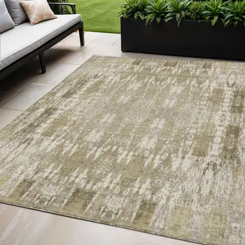 5' X 8' Beige Ivory And Tan Moroccan Washable Indoor Outdoor Area Rug