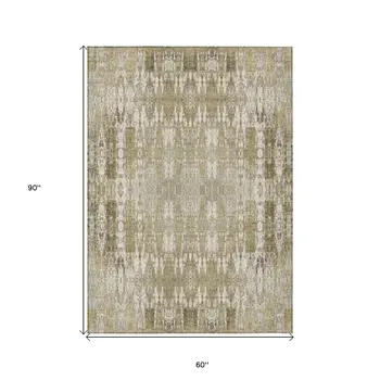5' X 8' Beige Ivory And Tan Moroccan Washable Indoor Outdoor Area Rug