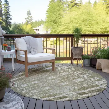 8' Beige Ivory And Tan Round Moroccan Washable Indoor Outdoor Area Rug