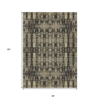 3' X 5' Black Taupe And Beige Moroccan Washable Indoor Outdoor Area Rug