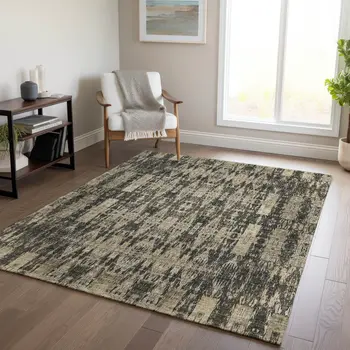 3' X 5' Black Taupe And Beige Moroccan Washable Indoor Outdoor Area Rug