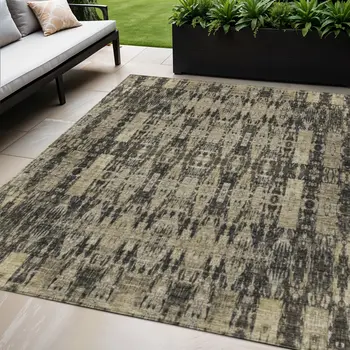 5' X 8' Black Taupe And Beige Moroccan Washable Indoor Outdoor Area Rug