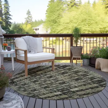 8' Black Taupe And Beige Round Moroccan Washable Indoor Outdoor Area Rug