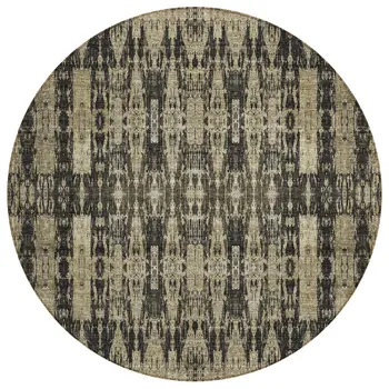 8' Black Taupe And Beige Round Moroccan Washable Indoor Outdoor Area Rug