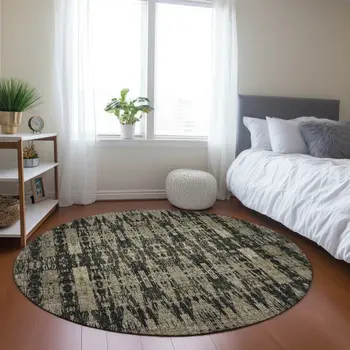 8' Black Taupe And Beige Round Moroccan Washable Indoor Outdoor Area Rug
