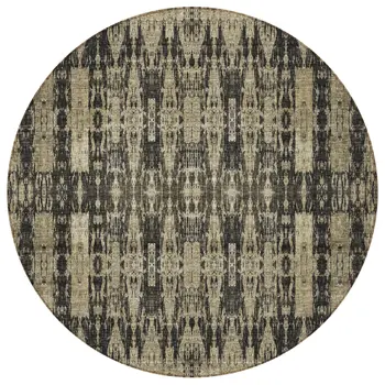 8' Black Taupe And Beige Round Moroccan Washable Indoor Outdoor Area Rug