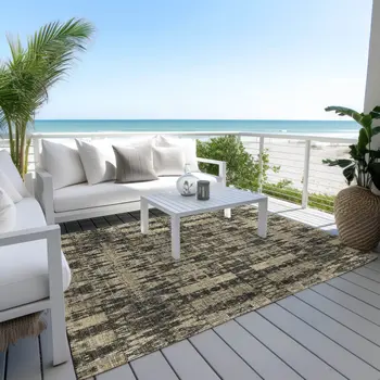 8' X 10' Black Taupe And Beige Moroccan Washable Indoor Outdoor Area Rug