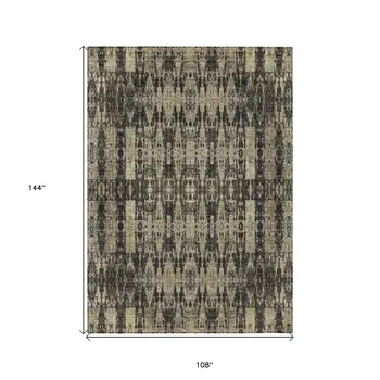 9' X 12' Black Taupe And Beige Moroccan Washable Indoor Outdoor Area Rug