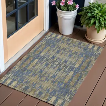 3' X 5' Blue Taupe And Beige Moroccan Washable Indoor Outdoor Area Rug