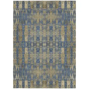 5' X 8' Blue Taupe And Beige Moroccan Washable Indoor Outdoor Area Rug