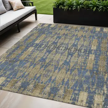 5' X 8' Blue Taupe And Beige Moroccan Washable Indoor Outdoor Area Rug