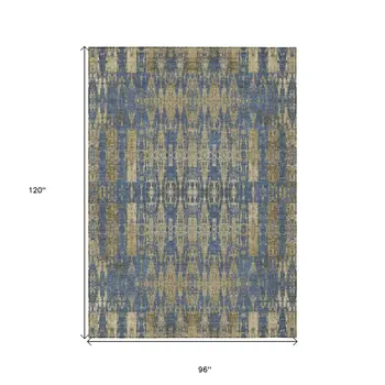 8' X 10' Blue Taupe And Beige Moroccan Washable Indoor Outdoor Area Rug