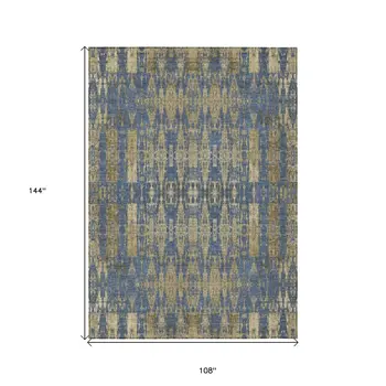 9' X 12' Blue Taupe And Beige Moroccan Washable Indoor Outdoor Area Rug