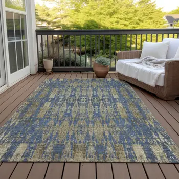 10' X 14' Blue Taupe And Beige Moroccan Washable Indoor Outdoor Area Rug