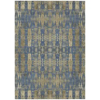 10' X 14' Blue Taupe And Beige Moroccan Washable Indoor Outdoor Area Rug