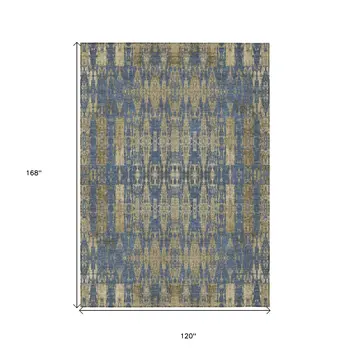 10' X 14' Blue Taupe And Beige Moroccan Washable Indoor Outdoor Area Rug