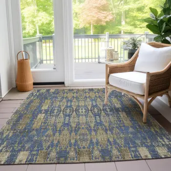10' X 14' Blue Taupe And Beige Moroccan Washable Indoor Outdoor Area Rug