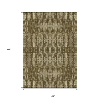 3' X 5' Chocolate Taupe And Beige Moroccan Washable Indoor Outdoor Area Rug