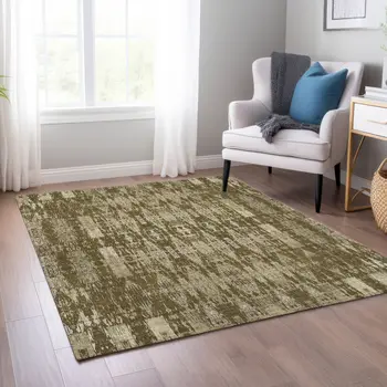 5' X 8' Chocolate Taupe And Beige Moroccan Washable Indoor Outdoor Area Rug