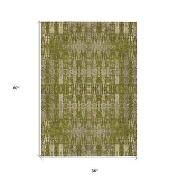 3' X 5' Olive Green Taupe And Beige Moroccan Washable Indoor Outdoor Area Rug