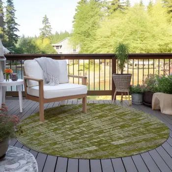 8' Olive Green Taupe And Beige Round Moroccan Washable Indoor Outdoor Area Rug