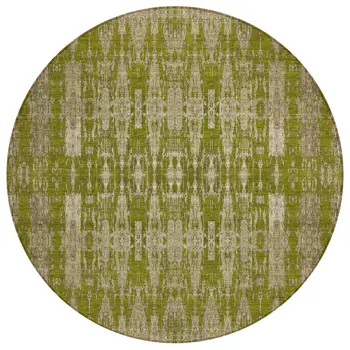 8' Olive Green Taupe And Beige Round Moroccan Washable Indoor Outdoor Area Rug