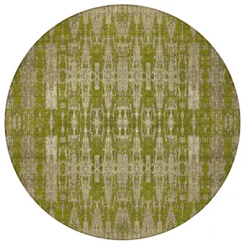 8' Olive Green Taupe And Beige Round Moroccan Washable Indoor Outdoor Area Rug