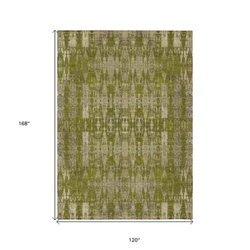 10' X 14' Olive Green Taupe And Beige Moroccan Washable Indoor Outdoor Area Rug