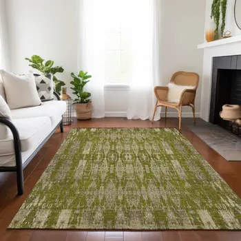 10' X 14' Olive Green Taupe And Beige Moroccan Washable Indoor Outdoor Area Rug