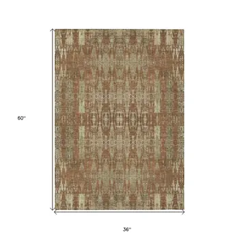 3' X 5' Orange Taupe And Beige Moroccan Washable Indoor Outdoor Area Rug