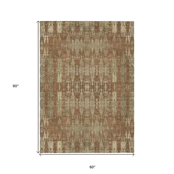 5' X 8' Orange Taupe And Beige Moroccan Washable Indoor Outdoor Area Rug