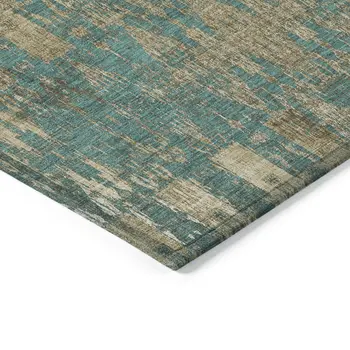 3' X 5' Teal Blue Taupe And Beige Moroccan Washable Indoor Outdoor Area Rug