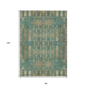 8' X 10' Teal Blue Taupe And Beige Moroccan Washable Indoor Outdoor Area Rug