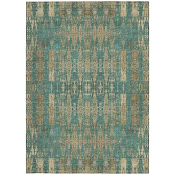 9' X 12' Teal Blue Taupe And Beige Moroccan Washable Indoor Outdoor Area Rug