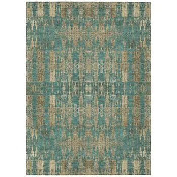 9' X 12' Teal Blue Taupe And Beige Moroccan Washable Indoor Outdoor Area Rug