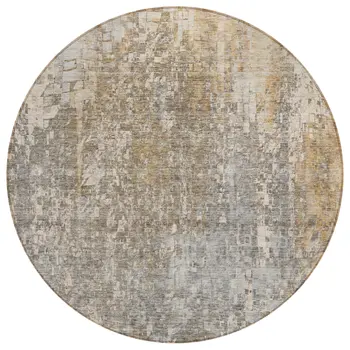 8' Beige Gray And Taupe Round Abstract Washable Indoor Outdoor Area Rug