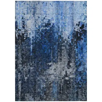 3' X 5' Navy Blue And Denim Blue Abstract Washable Indoor Outdoor Area Rug