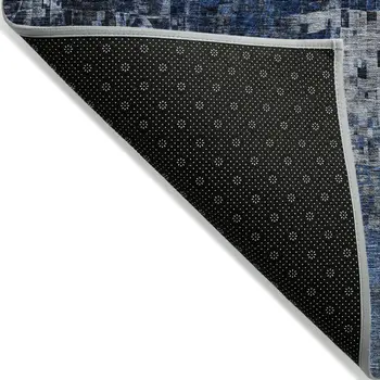 3' X 5' Navy Blue And Denim Blue Abstract Washable Indoor Outdoor Area Rug