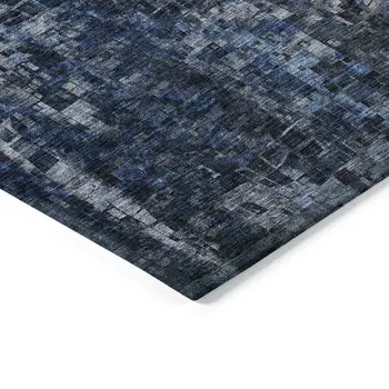 3' X 5' Navy Blue And Denim Blue Abstract Washable Indoor Outdoor Area Rug