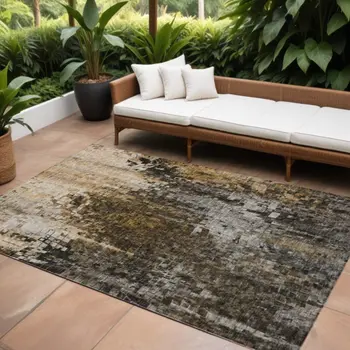 9' X 12' Brown And Copper Abstract Washable Indoor Outdoor Area Rug
