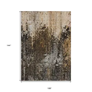 9' X 12' Brown And Copper Abstract Washable Indoor Outdoor Area Rug