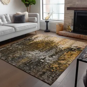 9' X 12' Brown And Copper Abstract Washable Indoor Outdoor Area Rug