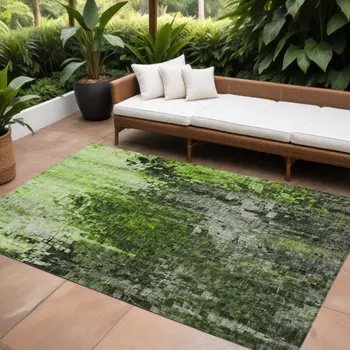 10' X 14' Green And Lime Green Abstract Washable Indoor Outdoor Area Rug