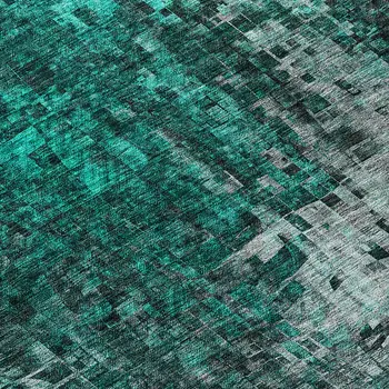 8' X 10' Teal Blue Aqua And Gray Abstract Washable Indoor Outdoor Area Rug