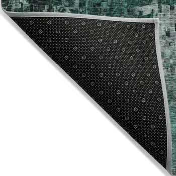 10' X 14' Teal Blue Aqua And Gray Abstract Washable Indoor Outdoor Area Rug