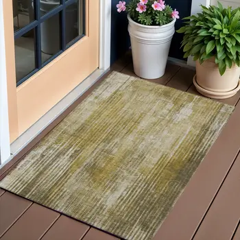 3' X 5' Brown Ivory And Taupe Striped Washable Indoor Outdoor Area Rug